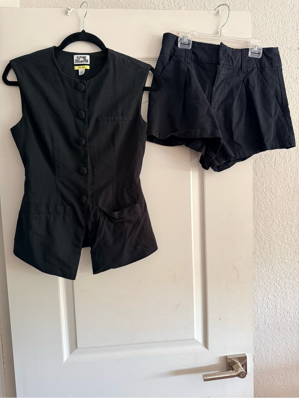 Future Collective Black Sleeveless Button Vest Top